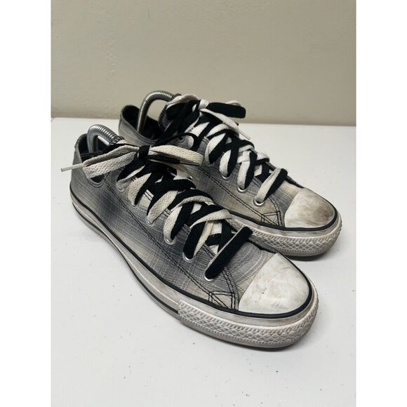 Converse All Star Low Top Sneakers Womens 9 Mens 7 Gray Plaid Double Laced Punk - Picture 7 of 10